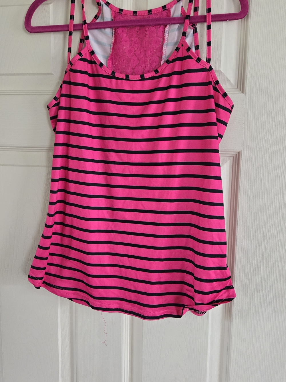 SHEIN Hot Pink with Black Striped Spaghetti Strap Camisole